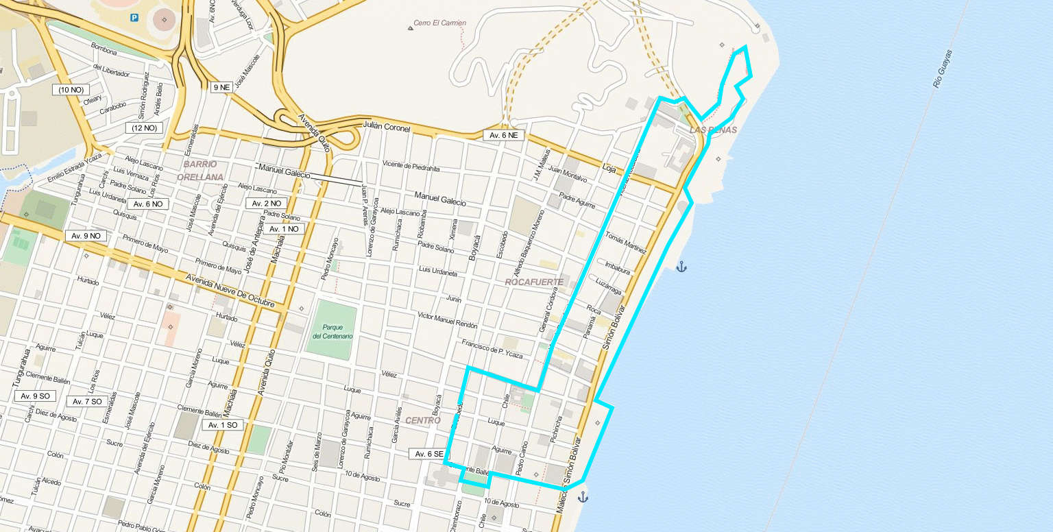 Map of Guayaquil inner city center.